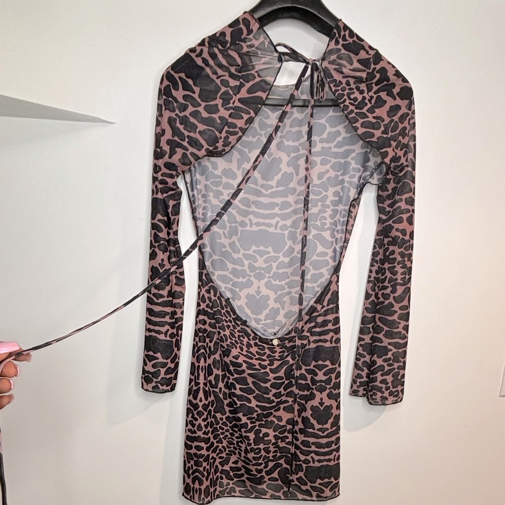 Pink and Black leopard print backless sheer retro dress